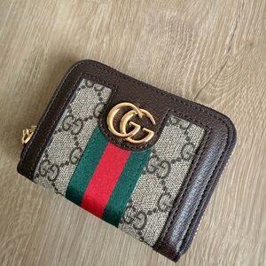 Gucci Beige and Brown Wallet with Red and Green Stripe